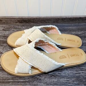 TOMS Women's Cream Color Criss Cross Woven Slides Size 10